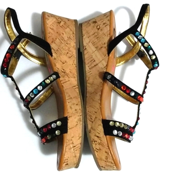 STEVE MADDEN Rhinestone Strappy Mini Wedge Platform Sandals Size 5 - Picture 6 of 13